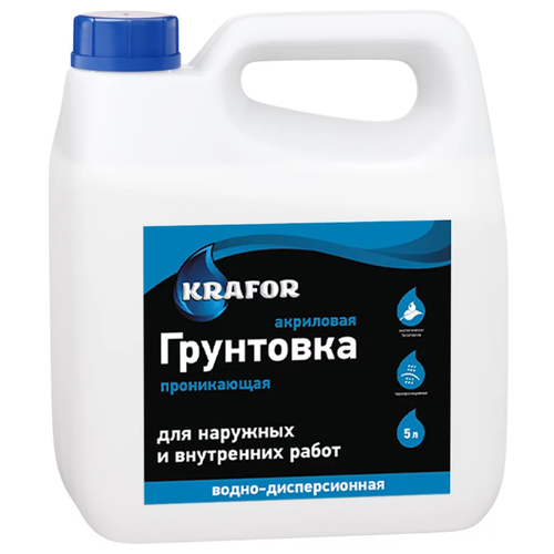 Грунтовка Krafor проникающая для наружных и внутренних работ, 10 л, белый