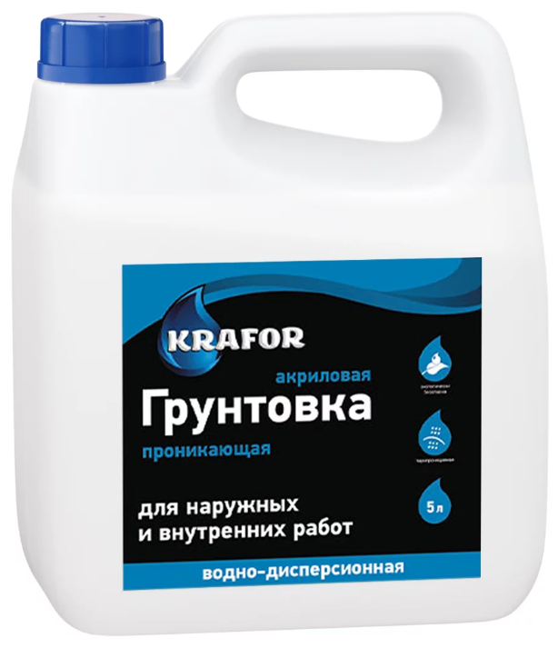 Грунтовка проникающая для наружных и внутренних работ Krafor, 10 л