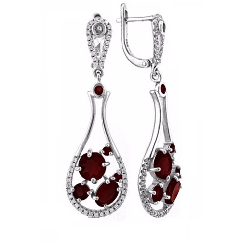 Серьги Balex, серебро, 925 проба, родирование, фианит, гранат
