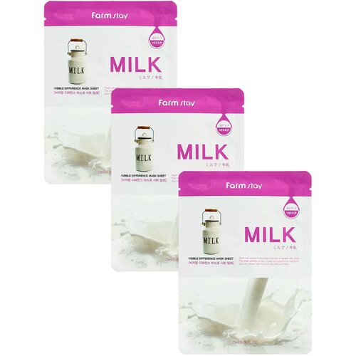 Маска тканевая FarmStay молоко, Visible Difference Mask Sheet Milk, 23мл Набор 3 шт осветляющий крем для лица на основе молока milk visible difference white cream 100г