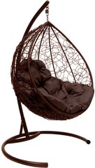 Подвесное кресло из ротанга "Капля" коричневое с коричневой подушкой M-Group