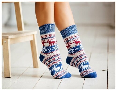 Женские носки Бабушкины носки, вязаные, размер 38-40, синий