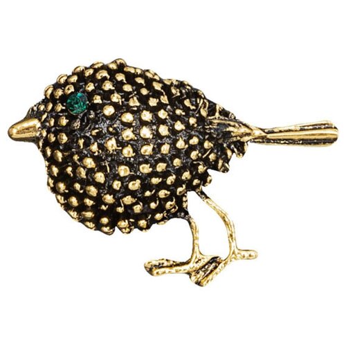 фото Брошь бижутерная птица с зеленым глазом (замок-булавка, золотистый) 12-56175 otokodesign