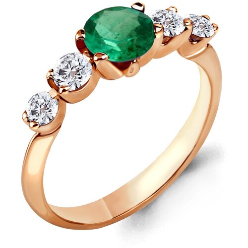 фото Кольцо diamant online, золото, 585 проба, бриллиант, изумруд, размер 18, зеленый, бесцветный