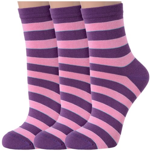 фото Комплект из 3 пар женских носков lorenzline фиолетово-розовые, размер 23 (36-37)