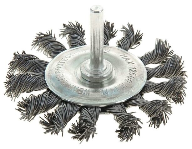 Щетка металлическая для дрели тундра, со шпилькой, крученая проволока, плоская, 75 мм - фотография № 1