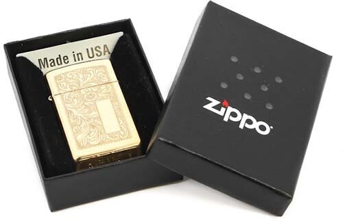 Оригинальная бензиновая зажигалка ZIPPO Slim® Venetian® 1652B с покрытием High Polish Brass