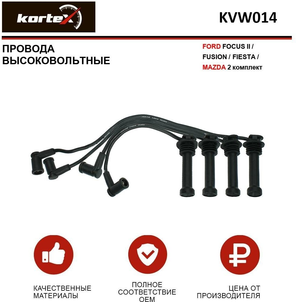 Провода высоковольтные Kortex для Ford Focus II / Fusion / Fiesta / Mazda 2 к-т OEM 1335369, 1502365, KVW014, T972G