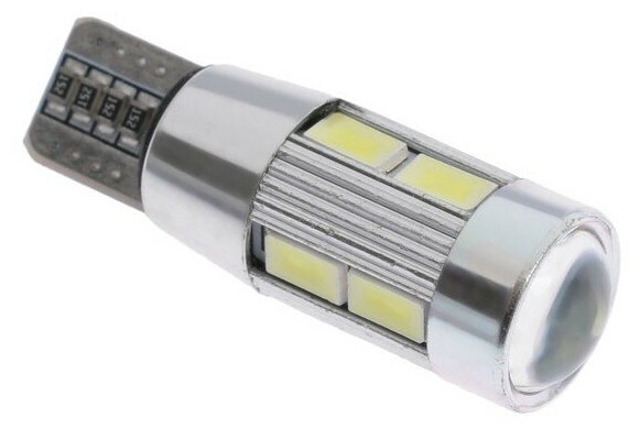 Автолампа светодиодная, T10, 10 SMD, 12 В, линза