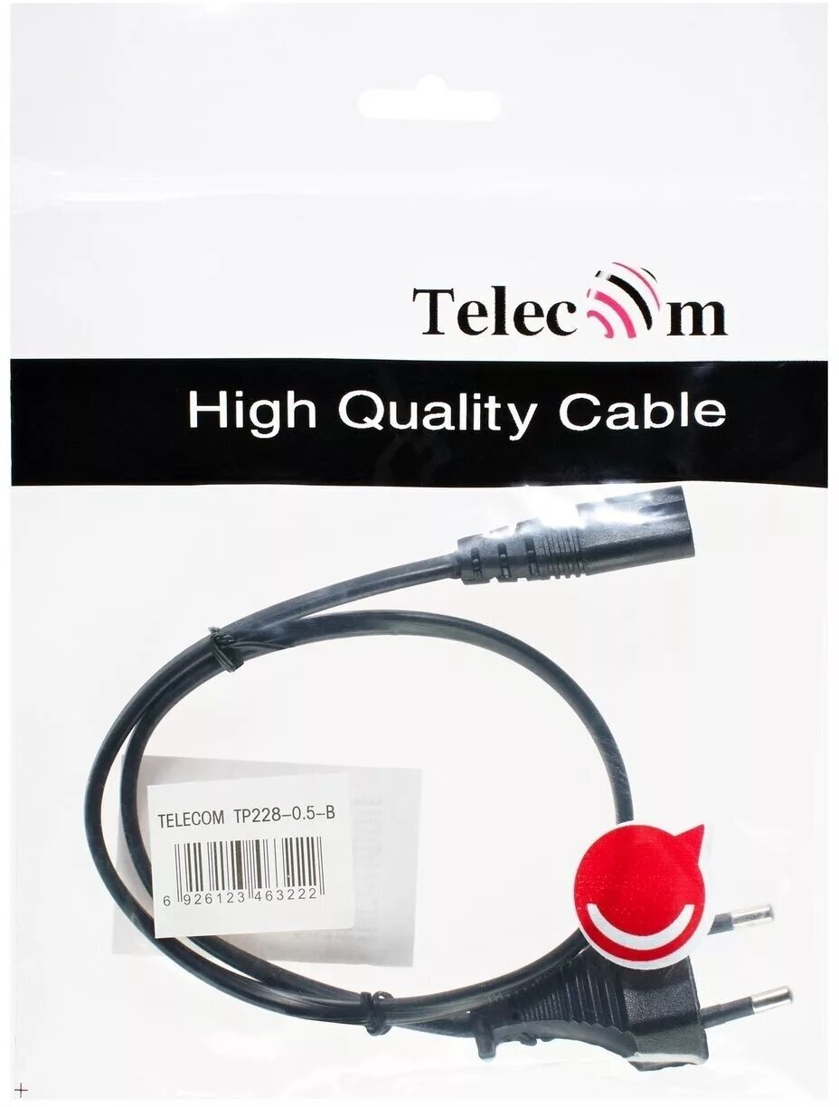 Кабель для аудио-видео техники IEC-320-C7--розетка 220V, 2-pin, TELECOM ,0.5м , черный - фото №5