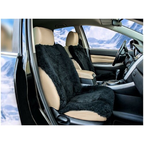 Накидка меховая из овечины без подголовника Shkura-Dekor длинный ворс черная