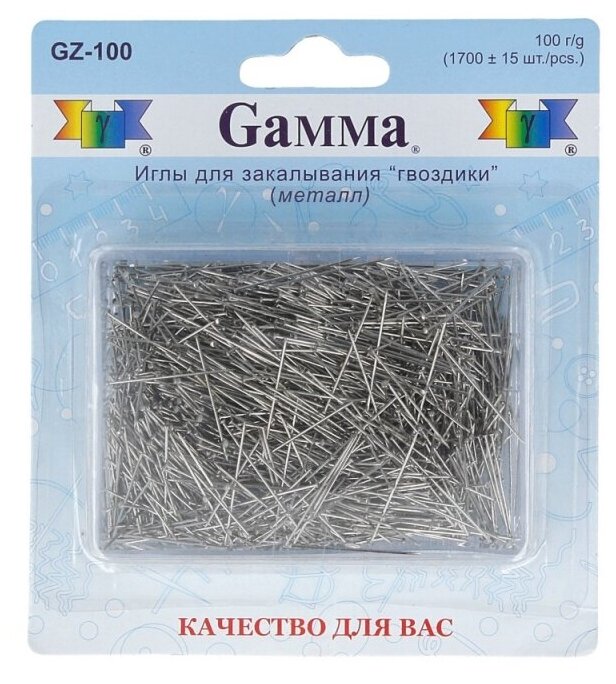 Товары для шитья Gamma GZ-100 Товары для шитья "гвоздики" сталь в блистере 1700 ± 15 шт 100 г в пластиковой коробке
