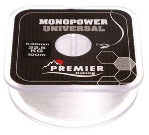 Леска Preмier fishing MONOPOWER Universal, диаметр 0.5 мм, тест 22.5 кг, 100 м, прозрачная
