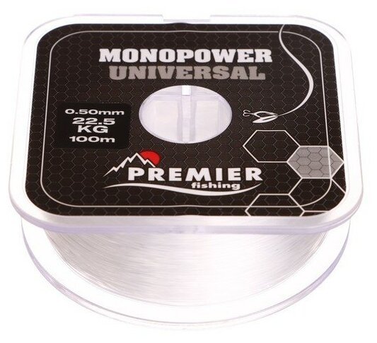 Леска Preмier fishing MONOPOWER Universal диаметр 0.5 мм тест 22.5 кг 100 м прозрачная