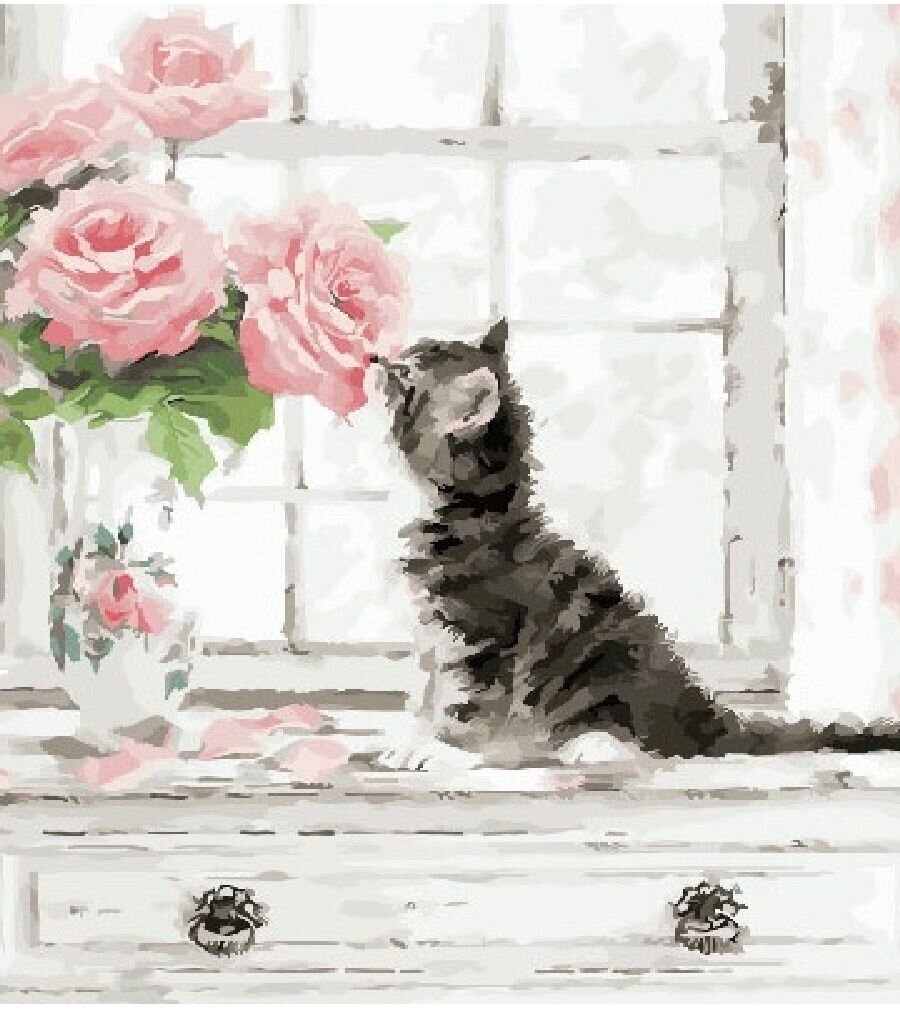 Картина по номерам Котёнок у окна 40х50 см