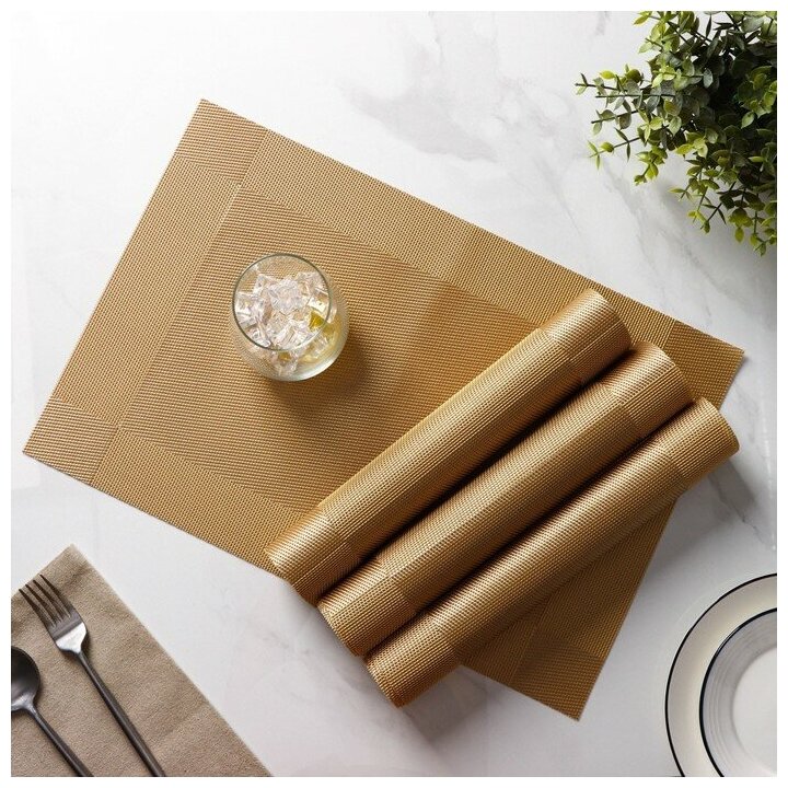 фото Набор салфеток сервировочных на стол Доляна Шахматы, 45×30 см, 4 шт, цвет бежевый