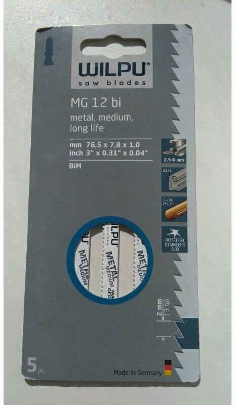 Пилка для лобзика WILPU MG 12 bi Арт.0265100005 Тип - T для стали, цветных металлов, алюминия от 2,5-6 мм уп.5 шт - фотография № 7