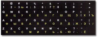 Наклейки на клавиатуру с русскими и английскими буквами на черной подложке непрозрачные
