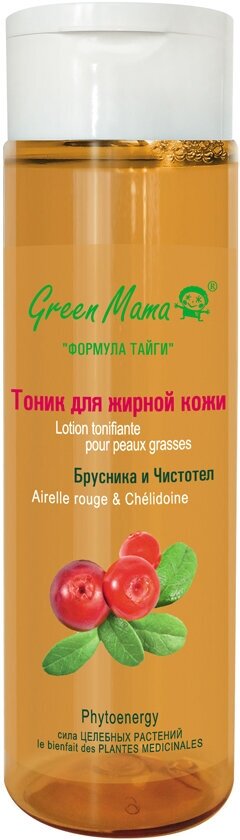 GREEN MAMA Тоник для жирной кожи лица Формула Тайги "Брусника и Чистотел" восстанавливающий, 200 мл