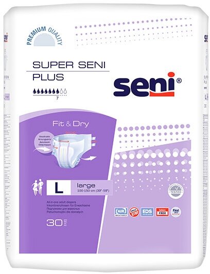 Подгузники для взрослых Super Seni Plus Large (№3), объем талии 100-150 см, 30 шт.