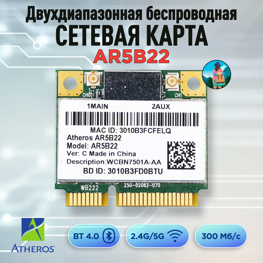 фото Двухдиапазонная беспроводная сетевая карта 4.0 Bluetooth WIFI модуль N1202, AR5B22, 300M, 5G