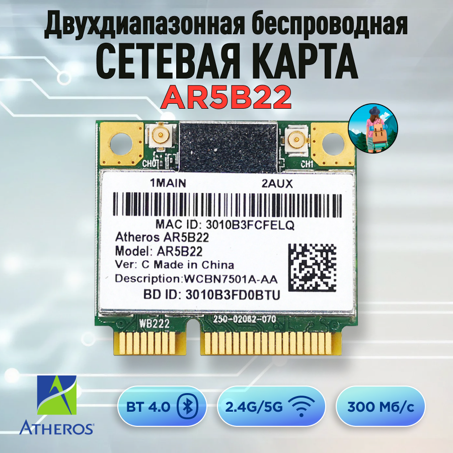 Двухдиапазонная беспроводная сетевая карта 4.0 Bluetooth WIFI модуль N1202 AR5B22 300M 5G