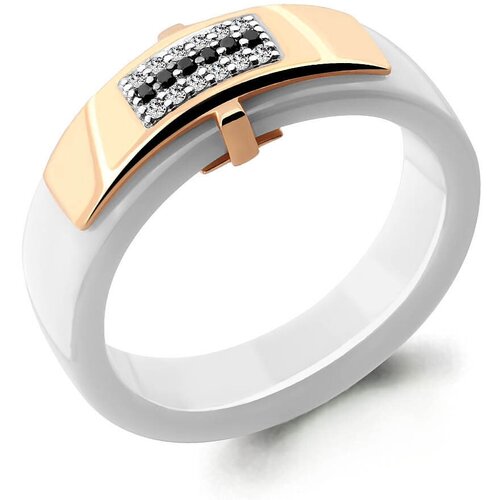 фото Золотое кольцо aquamarine 963325к с бриллиантом, керамикой и чёрным бриллиантом diamant-online