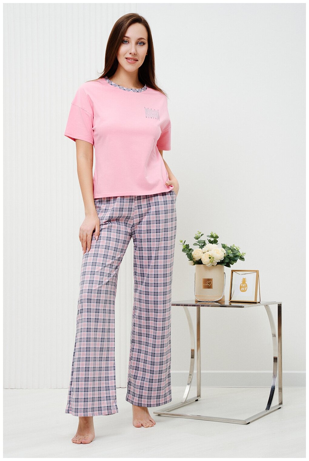 Женская пижама/ костюм (брюки+ футболка), размер 52 - фотография № 1