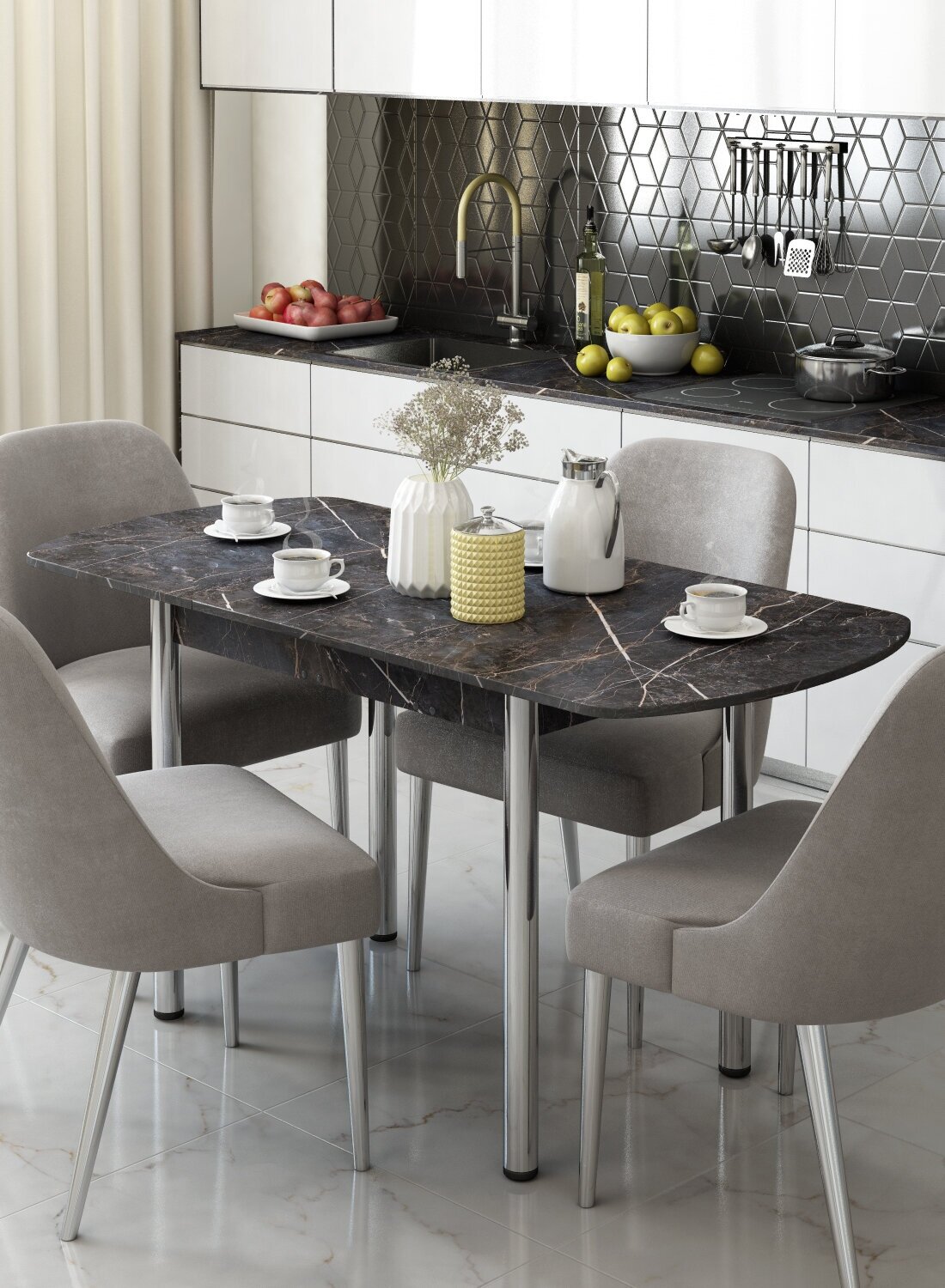Кухонный стол раздвижной для кухни и столовой из ЛДСП, размер 70х110 см (70х150 см), высота 76 см, REGENT style, цвет файерстоун