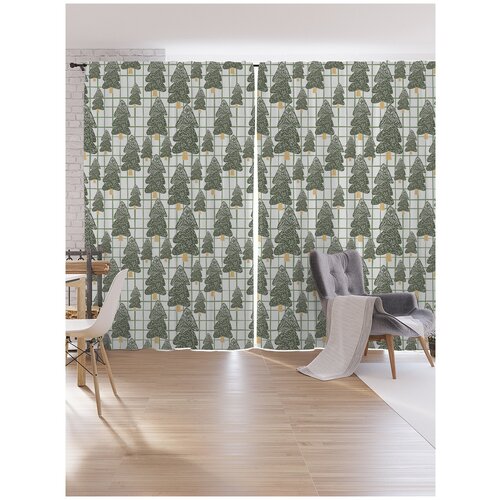 фото Шторы под лён ambesonne "лес с елками зимой", серия oxford delux, 340х265 см joyarty