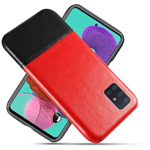 фото Чехол панель-накладка mypads для samsung galaxy a71 sm-a715f (2020) обтянутый качественной импортной кожей двухцветный дизайнерский с элегантной прошивкой красный-черный