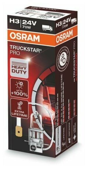 Лампа галогенная OSRAM H3 70W PK22s +100% Truckstar Pro 24V, 64156TSP