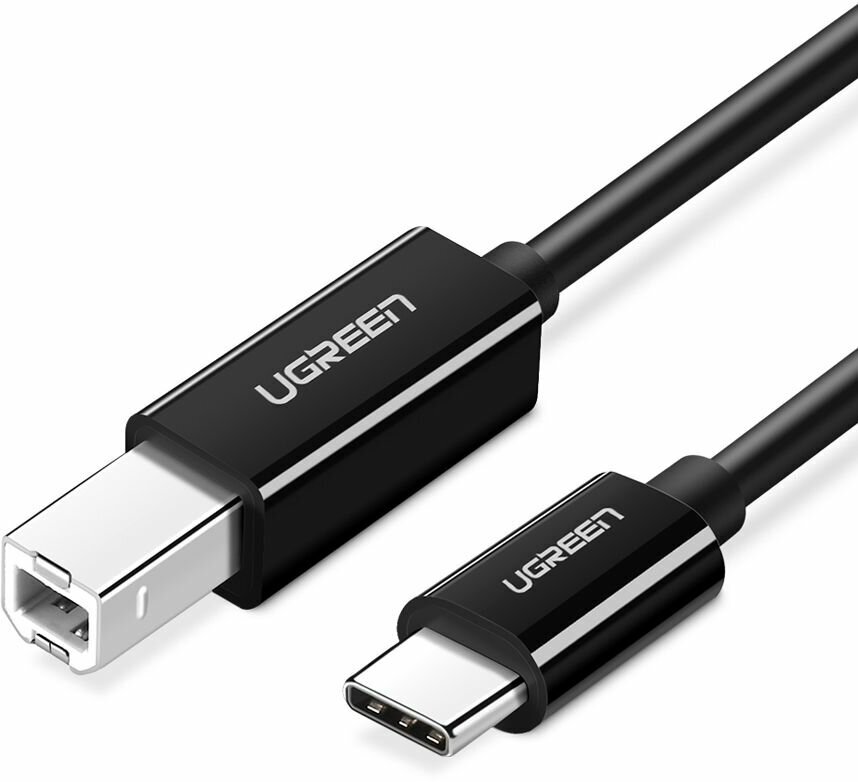 Кабель UGREEN US241 (50446) USB-C to USB-B 2.0 Printer Cable для подключения принтера. Длина: 2м. Цвет: черный