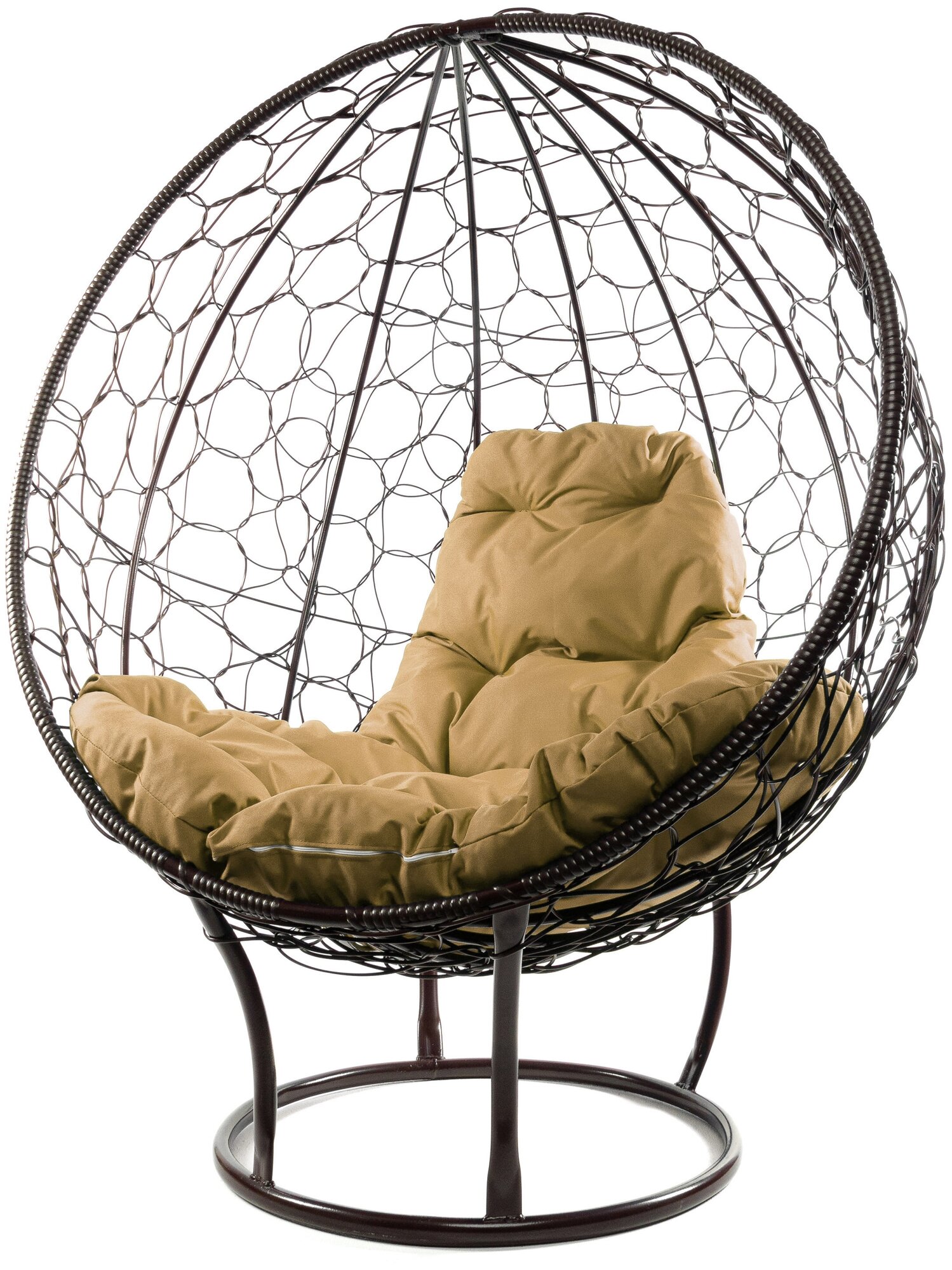 Кресло M-Group круг на подставке ротанг коричневое, бежевая подушка - фотография № 6