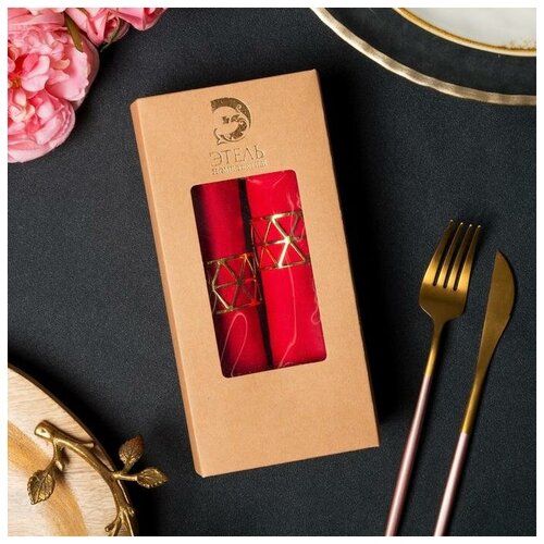 фото Набор салфеток с кольцами "этель" треугольники 40*40-2шт,цв. красный/золото, 100% хл 6384905