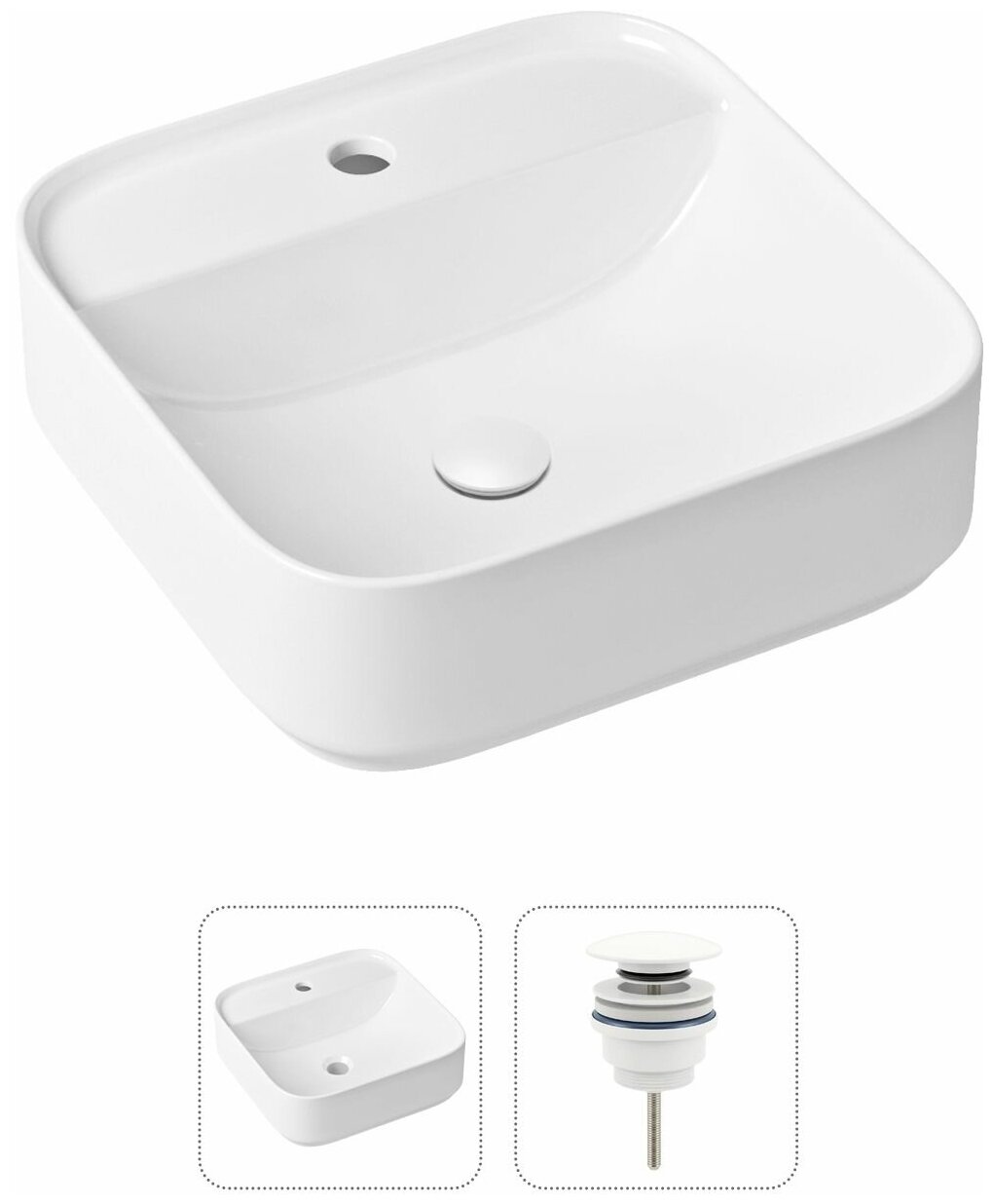 Накладная раковина в ванную Lavinia Boho Bathroom Sink Slim 21520847 в комплекте 2 в 1: умывальник белый, донный клапан в цвете матовый белый