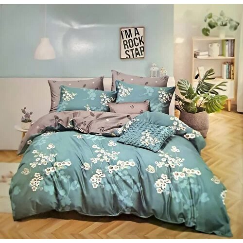 Комплект постельного белья евро, Сатин, 2 наволочки 70х70, 2 наволочки 50х70, пододеяльник на молнии, простыня на резинке по углам