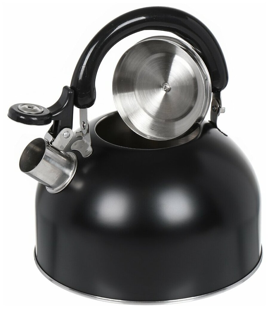 Чайник из нержавеющей стали Daniks GS-04001 черный со свистком, 2.5 л