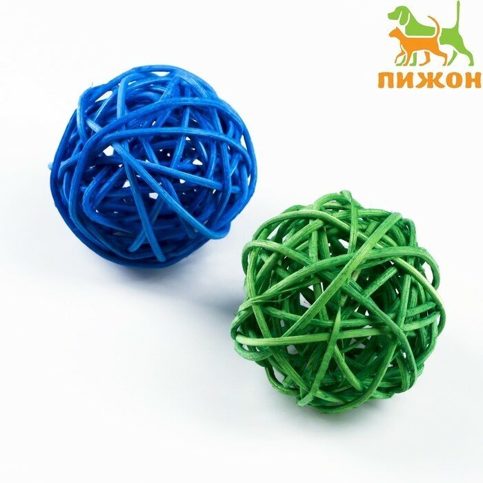 Набор из 2 плетёных шариков из лозы без бубенчиков, 5 см, синий/зелёный (1шт.)