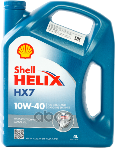 Shell Shell 10W40 (4L) Helix Hx7_масло Моторное! Api Sn+, Acea A3/B4, Mb229.3, Vw 501.01/505.00, Rn 0700/0710