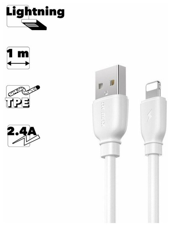 USB кабель REMAX Suji Pro RC-138i Lightning 8-pin, 2.4A, 1м, TPE (белый)