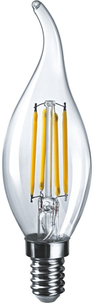 Лампа светодиодная филаментная Navigator E14 4000К 6 Вт 660 Лм 220-240 В свеча на ветру прозрачная