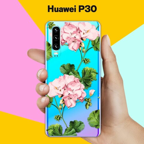 силиконовый чехол на huawei p30 pro хуавей п30 про с принтом розовые фиалки Силиконовый чехол Розовые цветы на Huawei P30