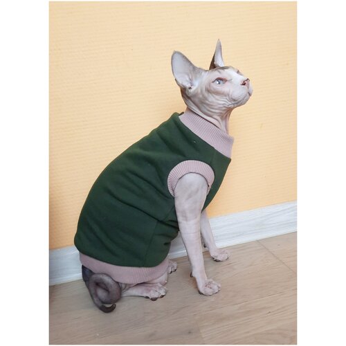 Свитшот для кошек, размер 35 (длина спины 35см), цвет хаки+беж / толстовка свитшот свитер для кошек сфинкс / одежда для животных