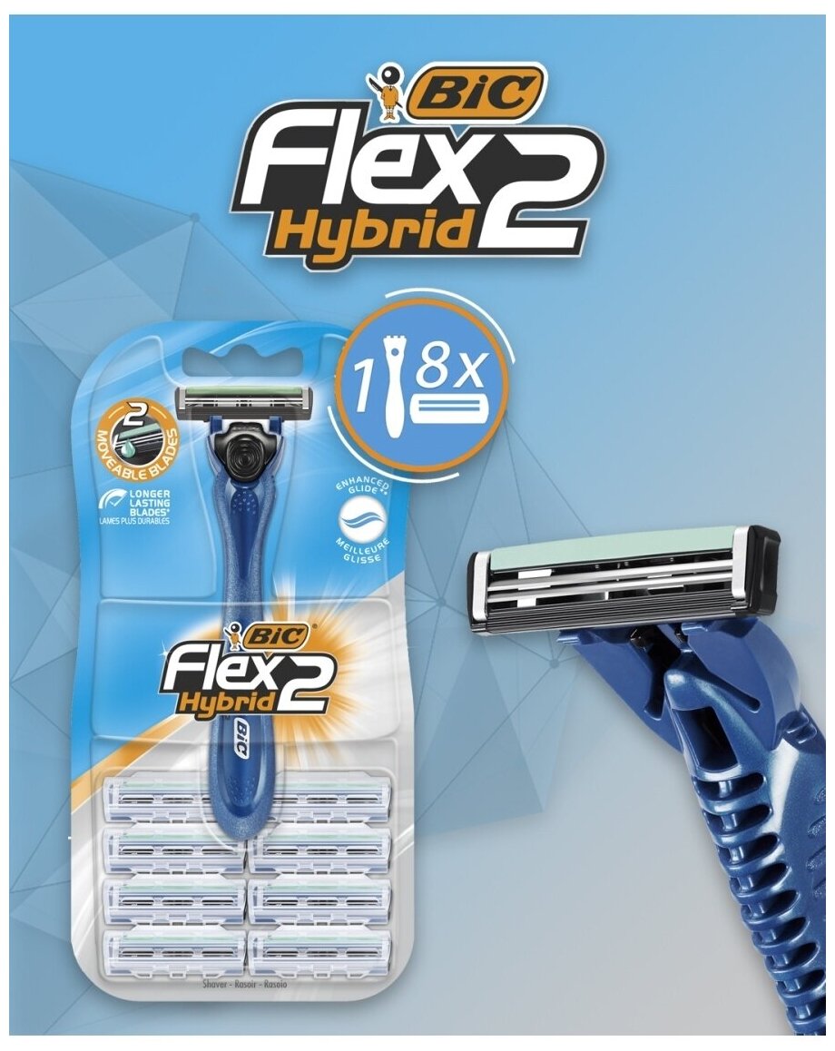 Станок для бритья BIC Flex 2 Hybrid + 8 сменных кассет 7533118