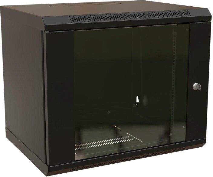 Шкаф коммутационный WRline (WR-TW-1545-GP-RAL9004) настенный 15U 600x450мм пер. дв. стекл 2 бок. пан. напра