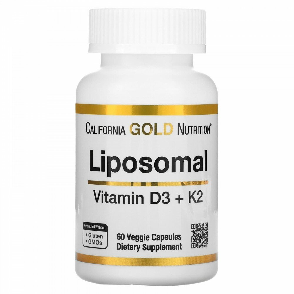 California Gold Nutrition Liposomal Vitamin K2+ D3 (липосомальные витамины K2 и D3) 60 вегетарианских капсул