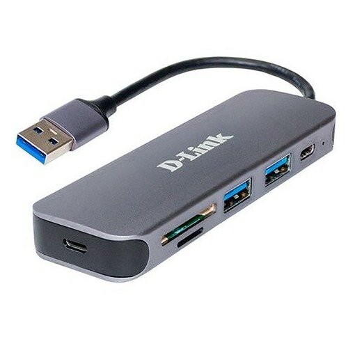 Концентратор D-Link DUB-1325/A2A с 2 портами USB 3.0, 1 портом USB Type-C, слотами для карт SD и microSD и разъемом USB 3.0 d link dub 1325 a2a 2 port usb 3 0 usb type c port sd and microsd card slots hub 2 downstream usb type a female ports 1 downstream usb type c f