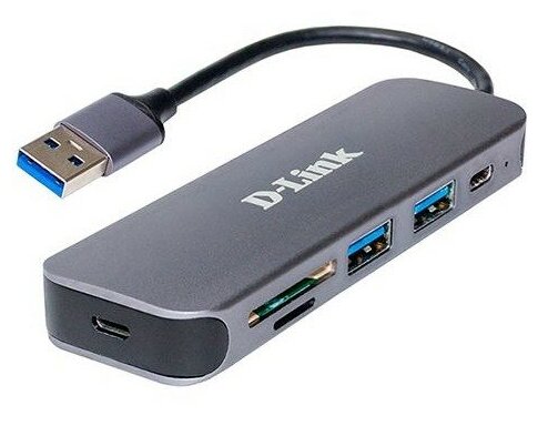 Концентратор D-Link DUB-1325/A2A с 2 портами USB 3.0, 1 портом USB Type-C, слотами для карт SD и microSD и разъемом USB 3.0