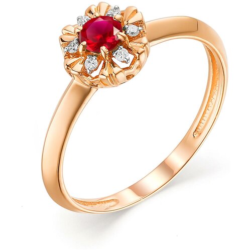фото Алькор кольцо с рубином и бриллиантами из красного золота 13503-103, размер 18.5